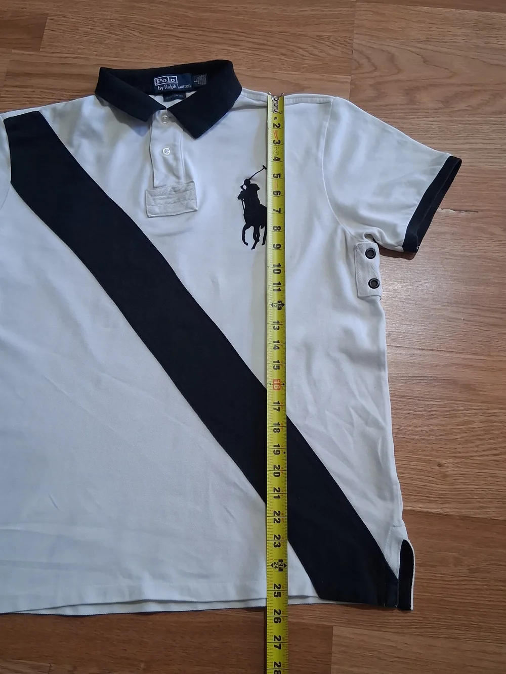 Ralph Lauren Polo Mens' White & Black Diagonal Stripe Polo Shirt